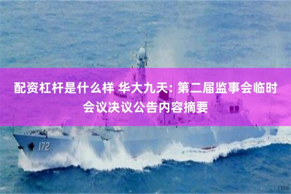 配资杠杆是什么样 华大九天: 第二届监事会临时会议决议公告内容摘要