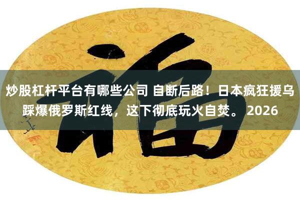 炒股杠杆平台有哪些公司 自断后路！日本疯狂援乌踩爆俄罗斯红线，这下彻底玩火自焚。 2026