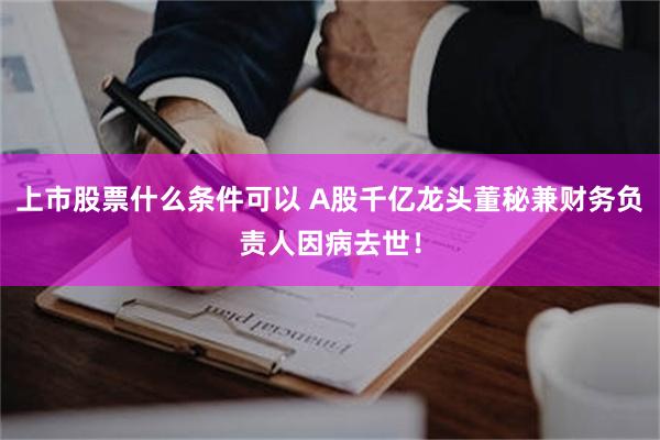 上市股票什么条件可以 A股千亿龙头董秘兼财务负责人因病去世！